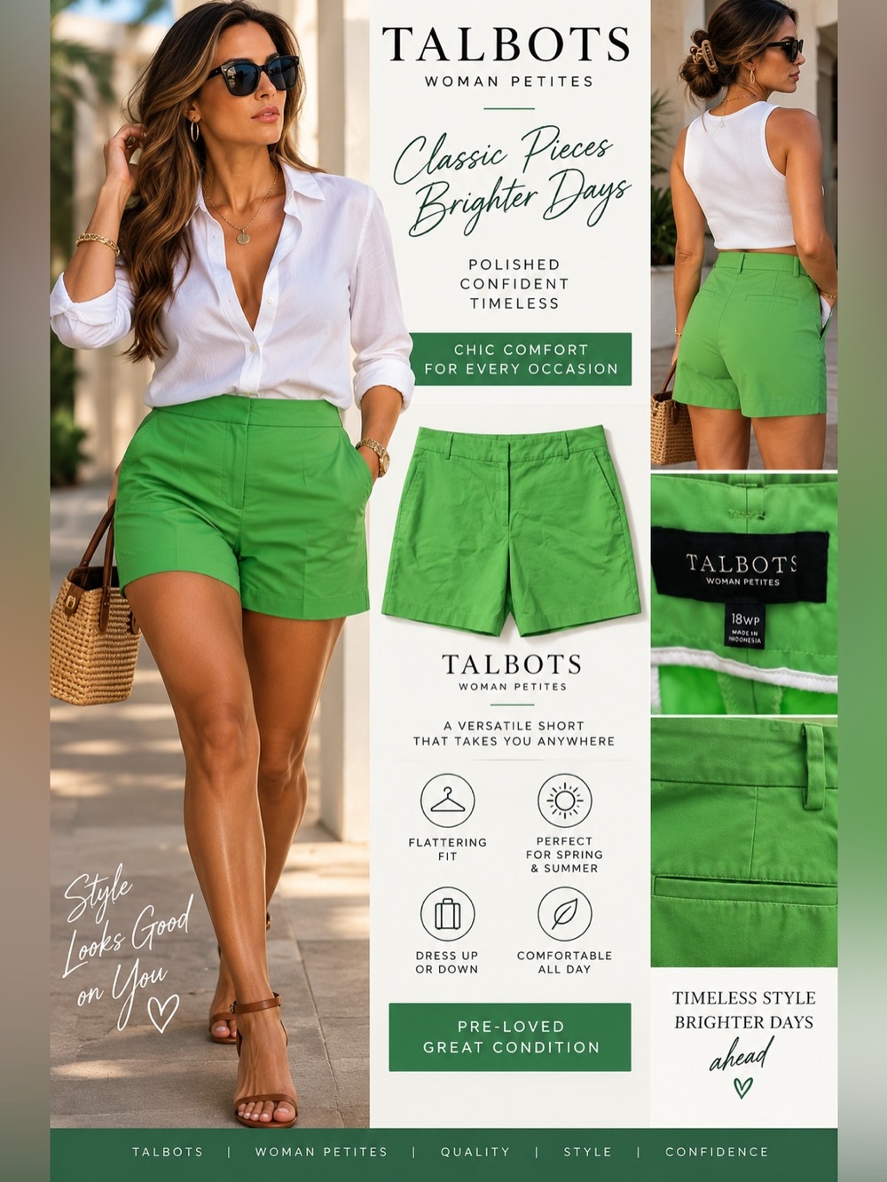 Talbots Women Petites Bright Green High-Rise Shorts